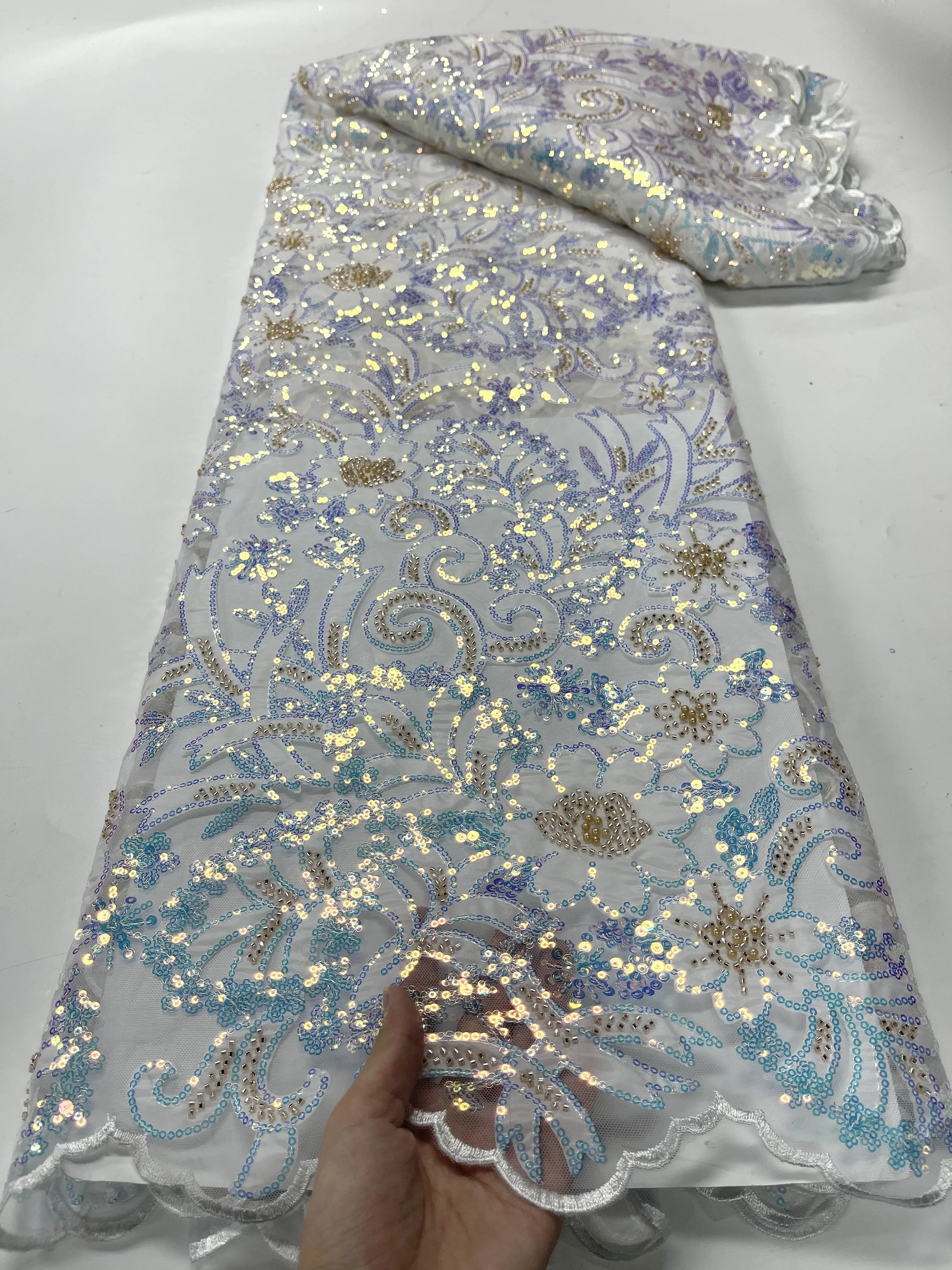 

Африканская кружевная ткань с блестками 2023, Высококачественная французская Тюлевая кружевная ткань с бисером, нигерийская кружевная ткань для свадебного платья JY1751