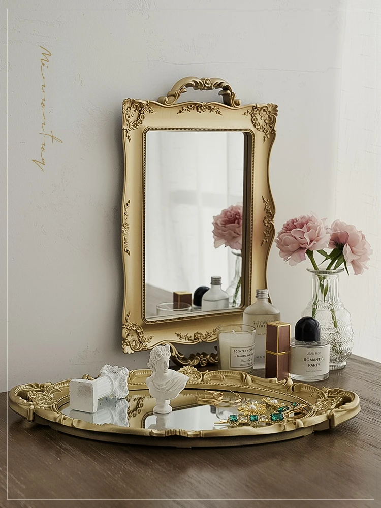 Ретро Роскошный резной зеркальный лоток из полипропилена пластиковый спрей