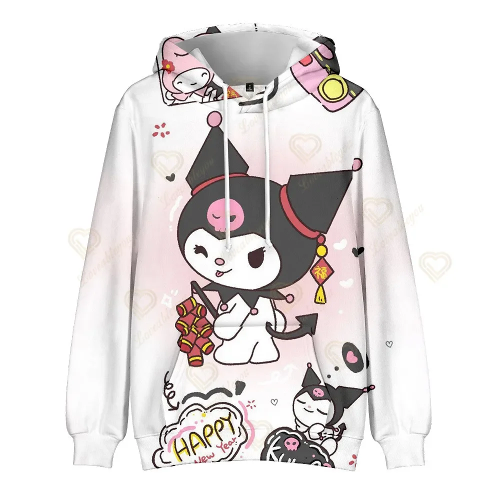 Милый Свитшот Sanrios Hello Kitty толстовка унисекс с капюшоном для пары аниме Kuromi Cinnamoroll