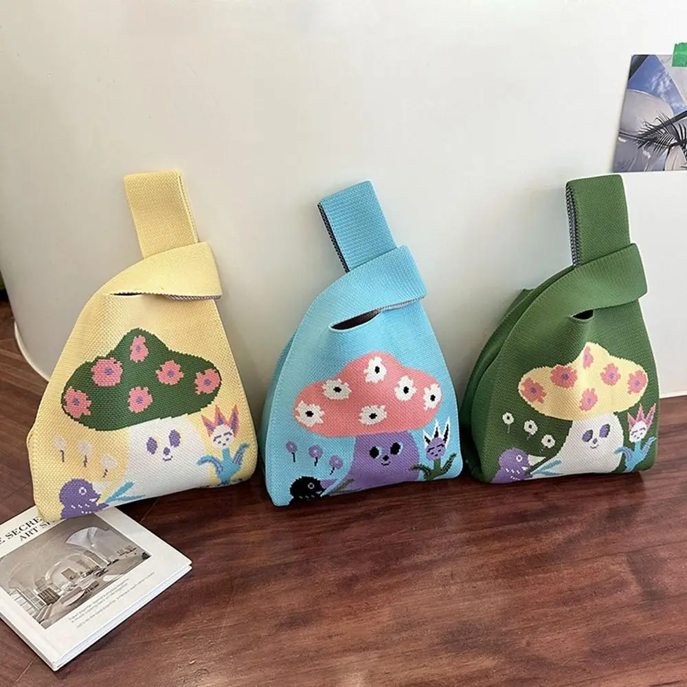 Портативная сумка на запястье с грибным узлом шерстяная сумка-ведро принтом