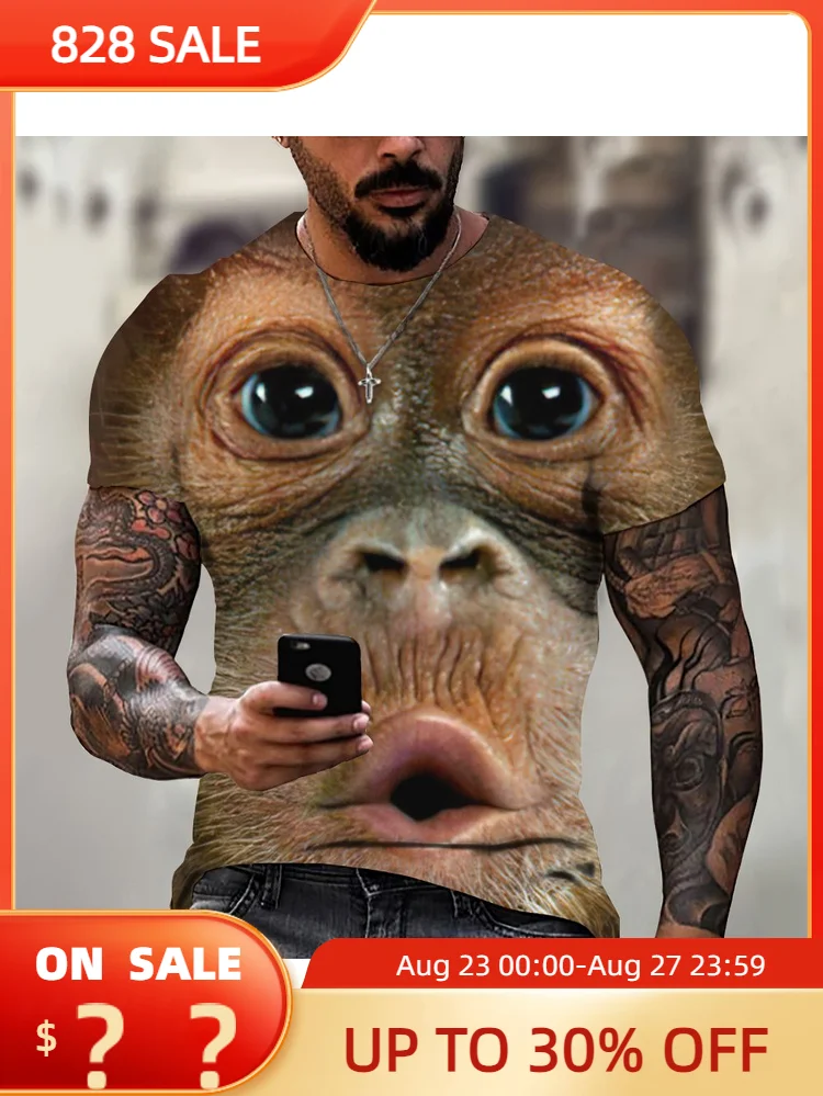 

Футболка мужская с 3D-принтом обезьяны, модный топ с коротким рукавом, Повседневная забавная одежда, свободная рубашка оверсайз с круглым вырезом, лето