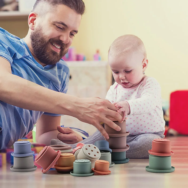 

Silicone Building Block Baby Silicone Teether BPA Free Stacking Cups Hourglass Toys Plastic Stacked cups Baby Educational Toys