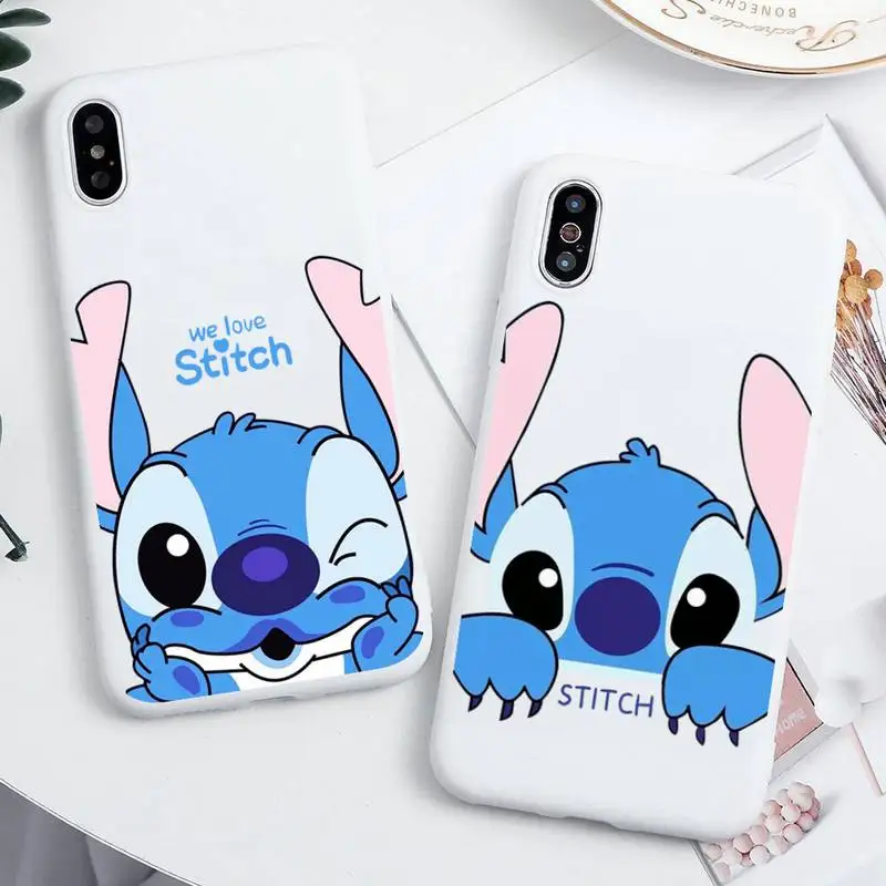

Cute Stitch and Angel Phone Case For iphone 13 12 11 Pro Max Mini XS 8 7 6 6S Plus X SE 2020 XR Candy white Silicone cover
