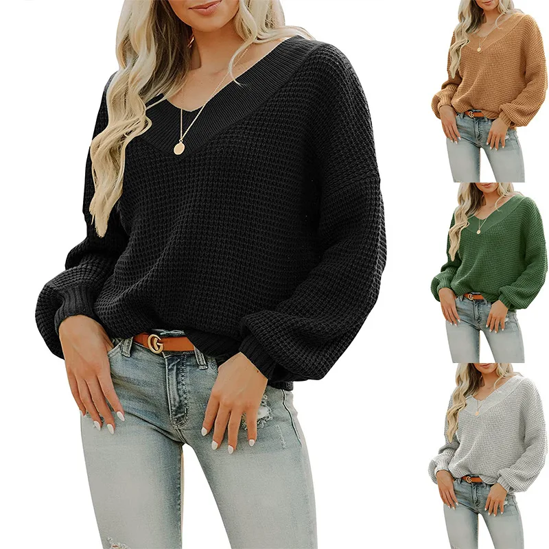 

UCAK, теплая однотонная женская одежда, офисные женские топы с низким v-образным вырезом и длинными рукавами, свободные мягкие вязаные кашемир...