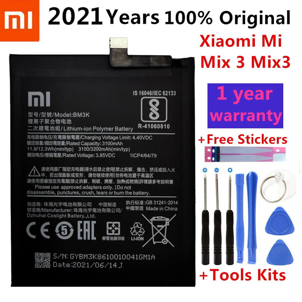 

100% Orginal Xiaomi Phone Battery BM3K 3200mAh High Quality Replacement Battery for Xiaomi Mi Mix 3 Mix3 Batteries +Tools Kits