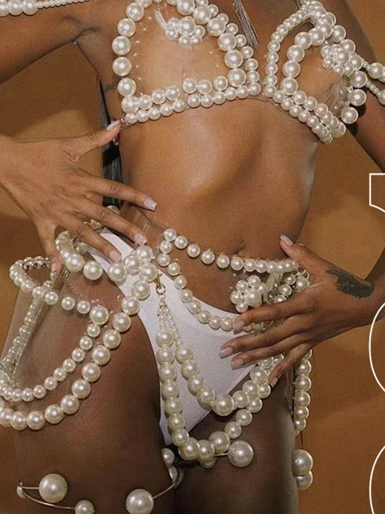Сексуальный костюм бикини с жемчугом женский для ночного клуба танцев на пилоне