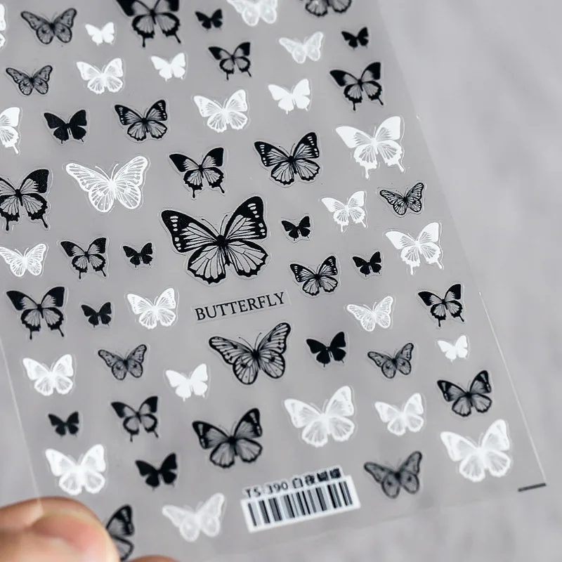 

1 Sheet 5D Realistic Vivid 3D White Night Dancing Butterfly Adhesive Nail Art Stickers Decals Manicure Ornaments Accessories