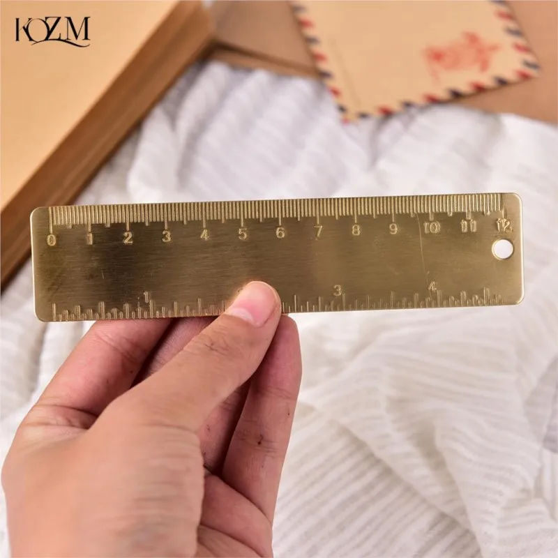 

Durable Metal 12cm Scales Rulers Vintage Brass Handy Straight Ruler School Copper Metal Bookmark CM Inch Dual Scales