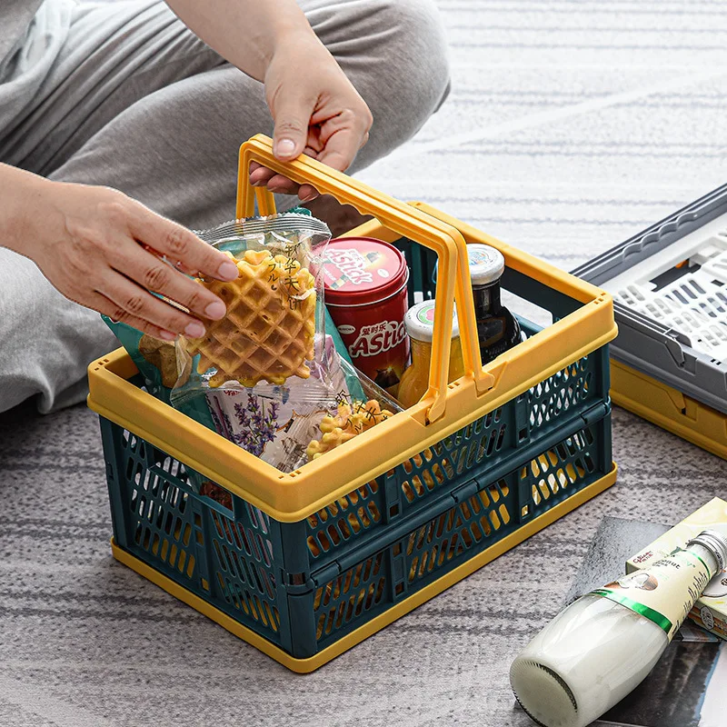 

Collapsible Storage Basket Plastic Foldable Storage Crate With Handle Fruit Sundries Crate Box For Outdoor Picnic Home Organizer