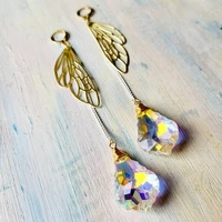 rainbow gold boho dangle teadrop earrings goddess crescent moon crystal earringslong chain colored crystal drop earrings