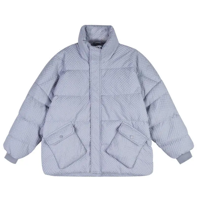 Pressed Pleated Stand Collar Down Jacket Women's Winter New Loose Cotton Jacket White Duck Down Short Section Warm Bread Clothes