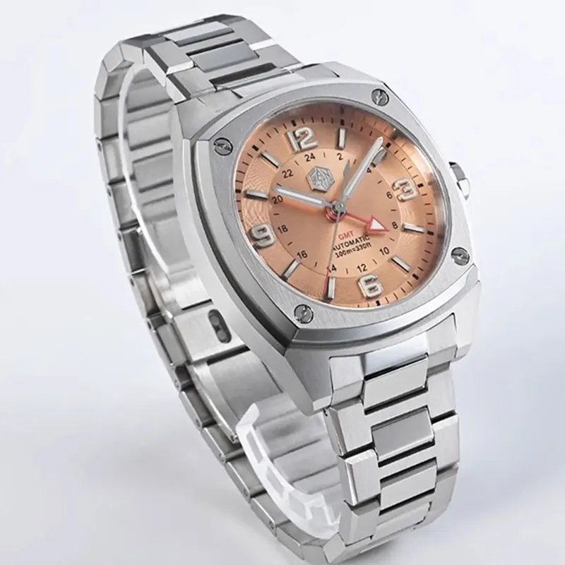 

Часы San Martin GMT Мужские механические Автоматические, Классические спортивные водонепроницаемые наручные часы с сапфировым стеклом, 10 бар, светящиеся BGW9