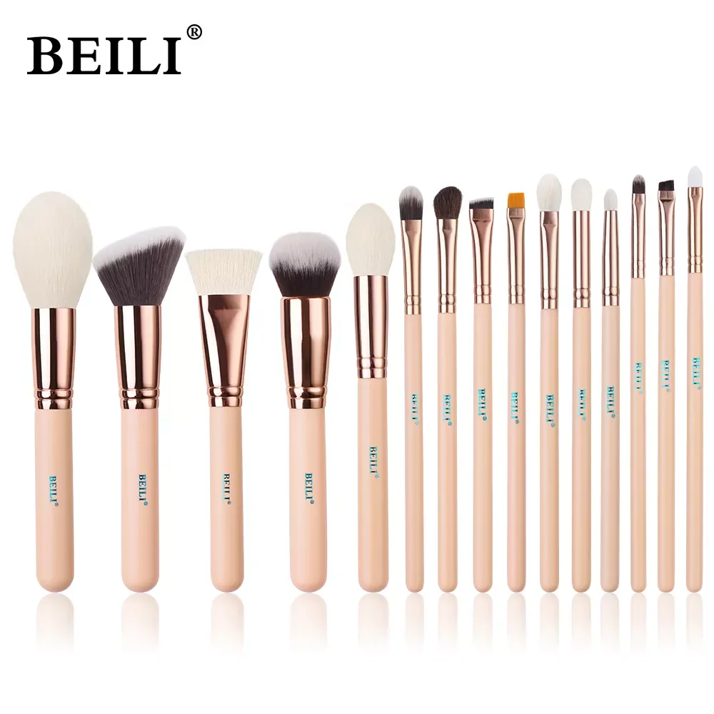 

NEW2023 15Pcs Rose Gold Makeup Brushes Pink Natural Goat Hair Foundation Powder Blush Eyeshadow Brush Set brochas maquillaje