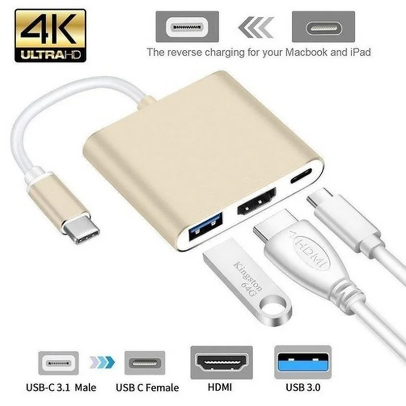 

Usb C HDMI-Compatible Converter Adapter Type C To HD/USB 3.0/Type-C Aluminum for Macbook Pro Samsung S9 S10 Huawei P20 P30