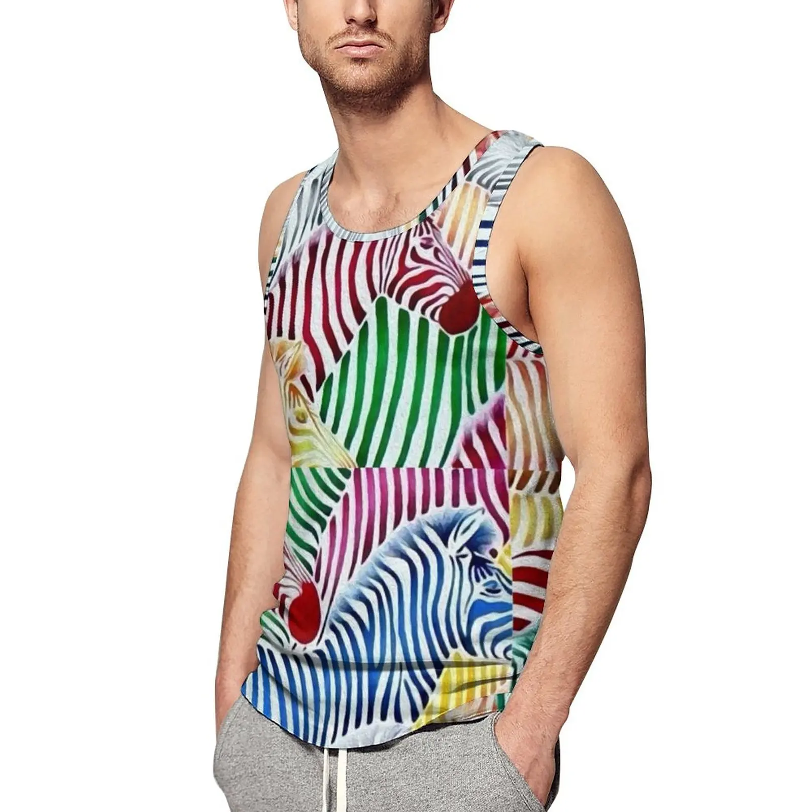 

Colorful Zebra Summer Tank Top Texture Wild Animal Bodybuilding Tops Men Custom Fashion Sleeveless Vests Plus Size 4XL 5XL