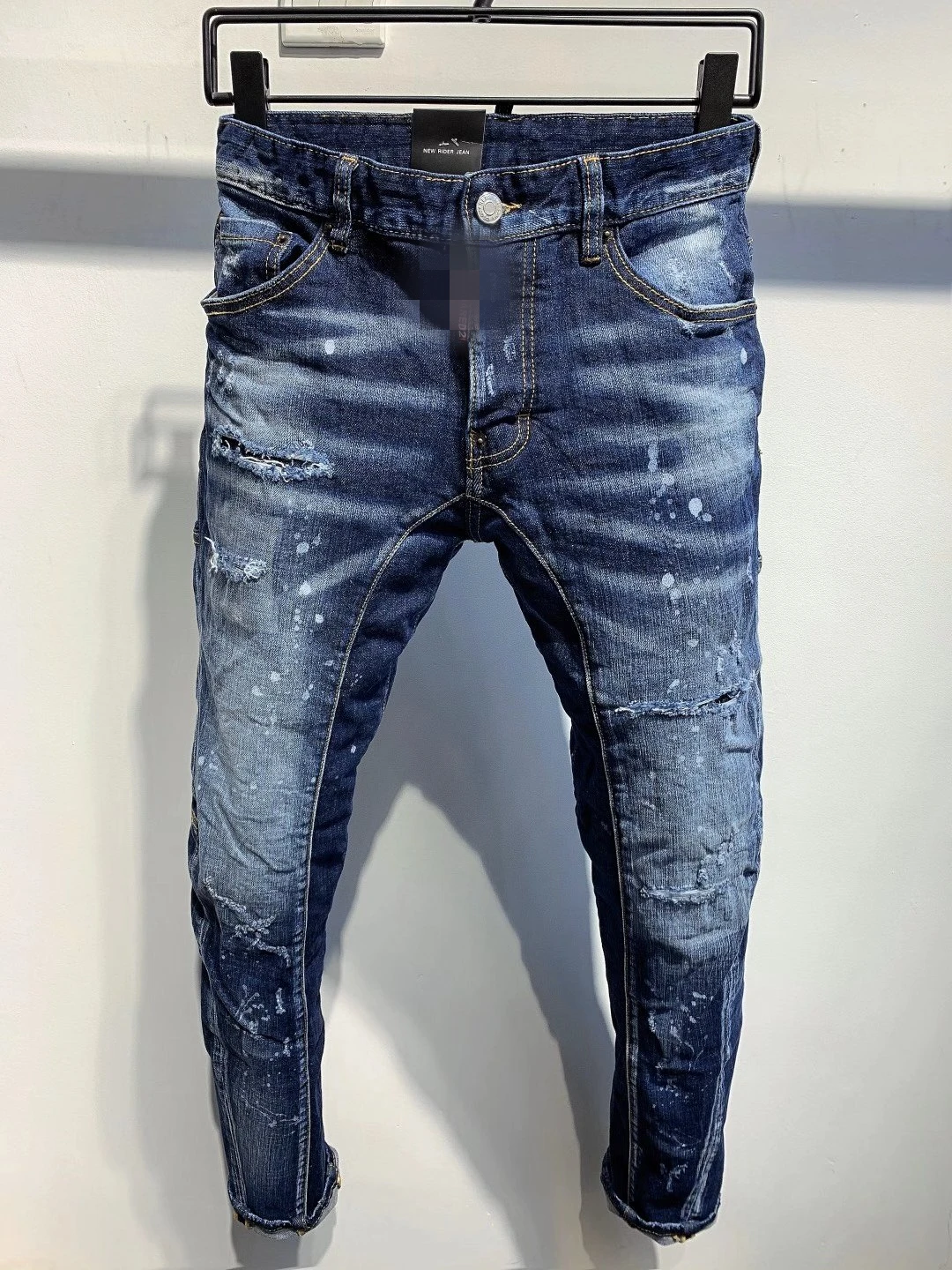 

D2 Fashion Trendy Women's/Men's Hole Spray Paint Micro-elastic Jeans Slim Fit Casual Motorcycle Punk Pants Clothing