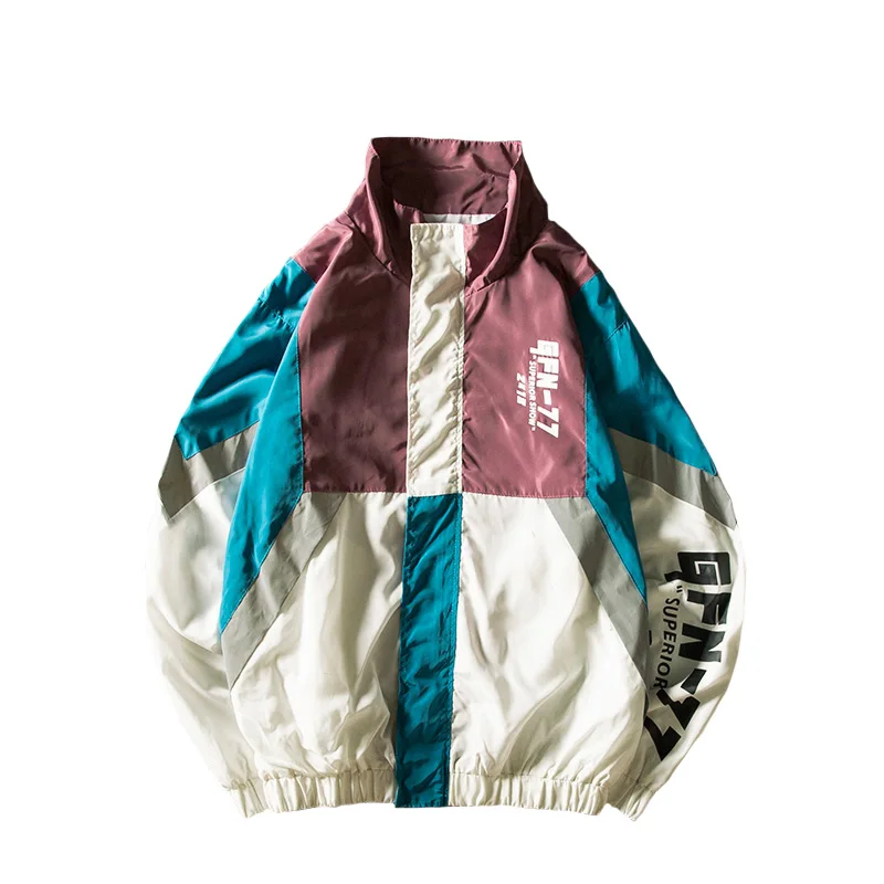 

Spring Outdoor Men Clothing Softshell Jacket Contrast Color Stitching Thin Letters Printing Windbreaker Casual Loose Outerwear