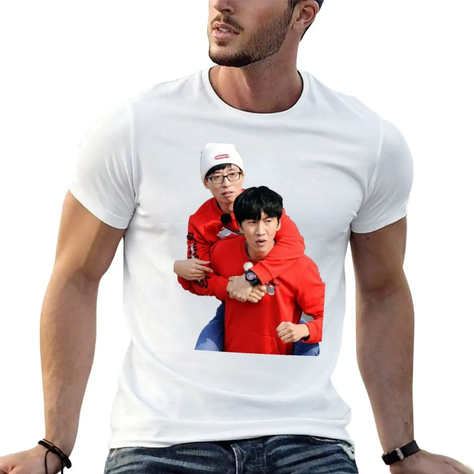 Фото Футболка Yoo jae suk-lee kwang soo, модная повседневная футболка в уличном стиле №1
