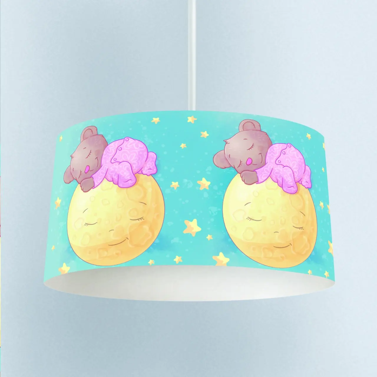 

Cute Cartoon 3D Print Baby Kids Room Born Model Pvc Fabric Cover Ceiling Drum Shape Round Modern Chandelier Decorative Led nordi