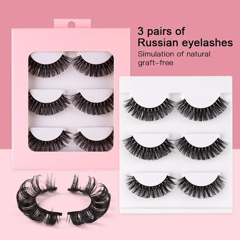 

3 Pairs Russian Strip Lashes Natural Eyelash Dramatic False Eyelashes Russian Faux Cils Makeup Fake Eyelash Extension maquiagem