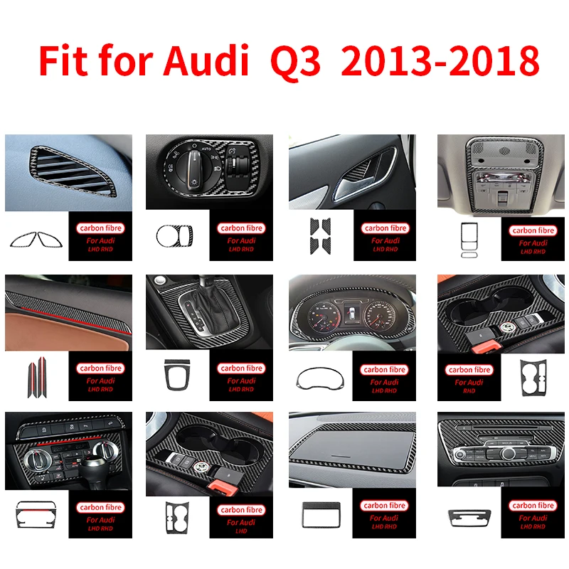 

For Audi Q3 2013-2018 Real Carbon Fiber CD Air Conditioner Knob Center Console Navigation Panel Water Cup Holder Frame Trim