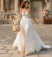 bohemian v neck lace appliques a line wedding dresses 2022 spaghetti straps open back sweep train bridal gown vestido de novia