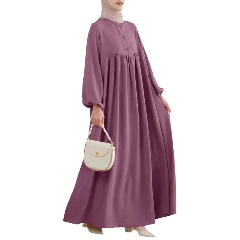 H723 мусульманское женское длинное платье однотонное свободное модное