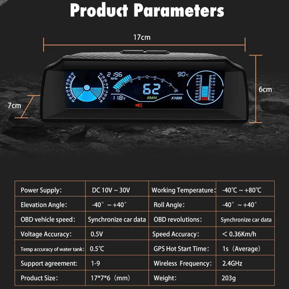 

Автомобильный многофункциональный датчик OBD2, цифровой спидометр с индикатором уровня наклона, автоматический мониторинг состояния вожден...