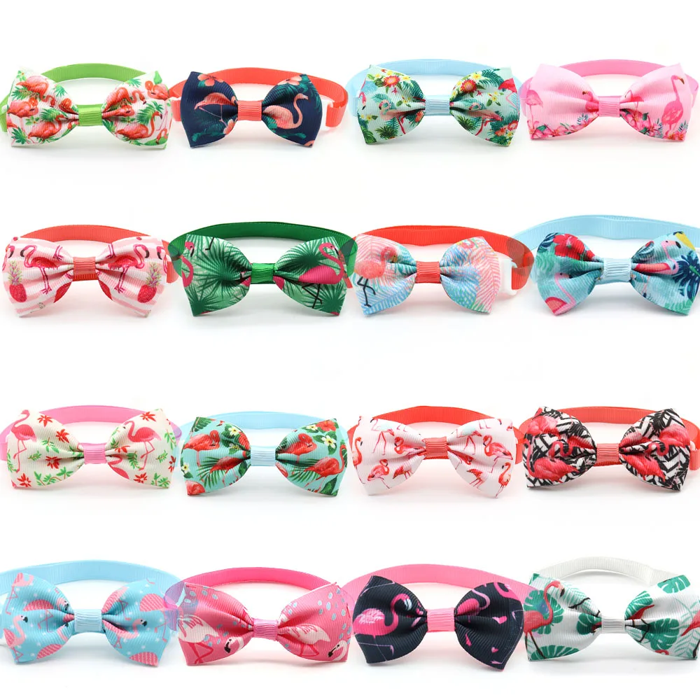 

50/100 Pcs Dog Grooming Bow Tie Flamingo Style Dogs Grooming Necktie Adjustable Pet Grooming Dog Bowties Necktie Pet Supplies