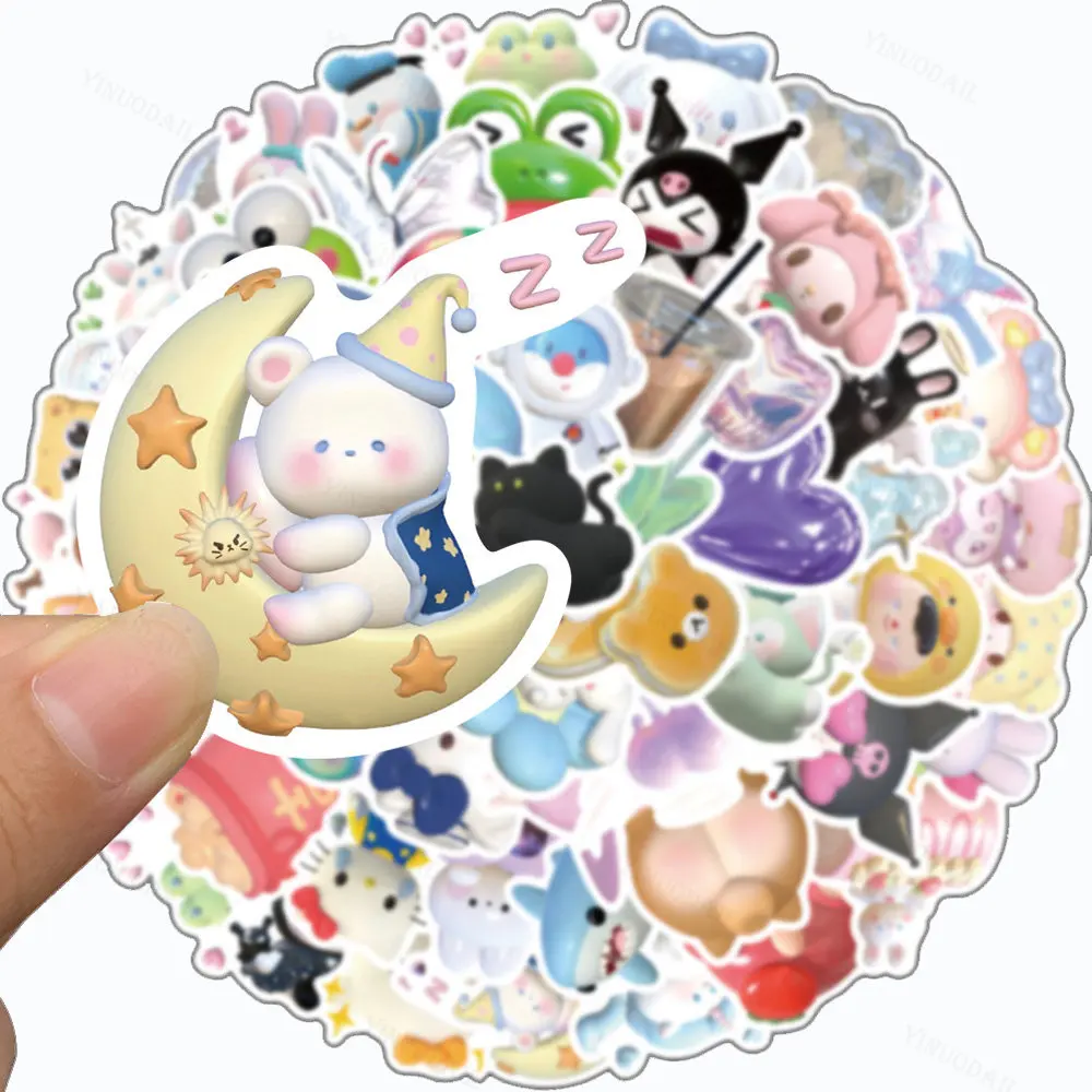 

100pcs Cartoon Hello Kitty Kuromi Kirby 3D Stickers Aesthetic Kawaii Anime Decals Graffiti Planner Scrapbooking Stationery