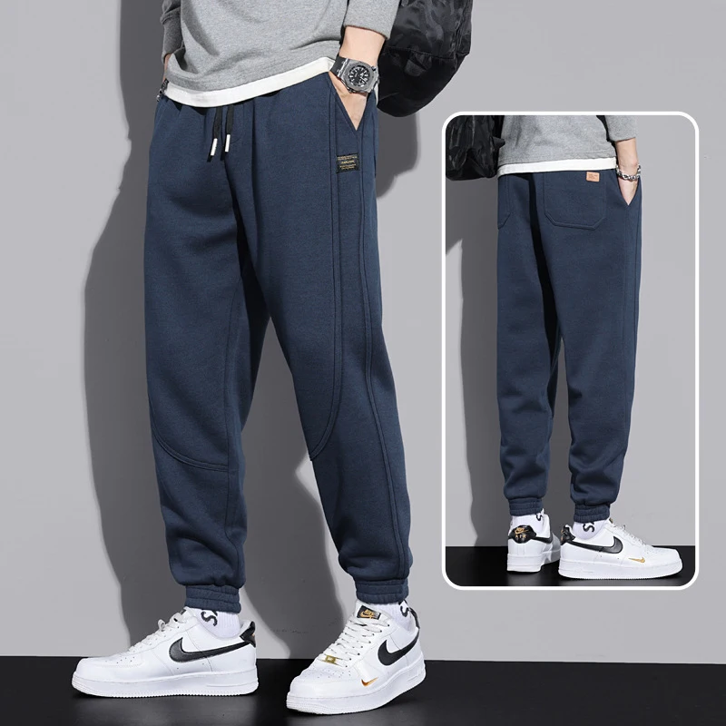 

High-quality Sweatpants Men's 2022 Autumn And Winter Plus Velvet Loose Ribbed Feet Casual Pants Youth All-match Sports Trousers