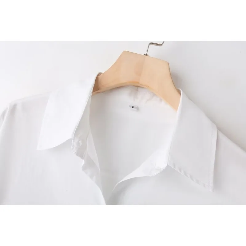 Блузка женская хлопковая однотонная с длинным рукавом в стиле минималистик