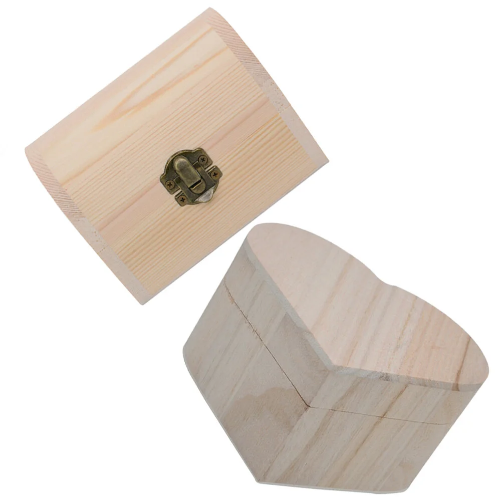 

2 Pcs Wooden Box Vintage Trinket Organizer Para Mesa Jewelry Container Children Toys Blank Case Heart-shaped