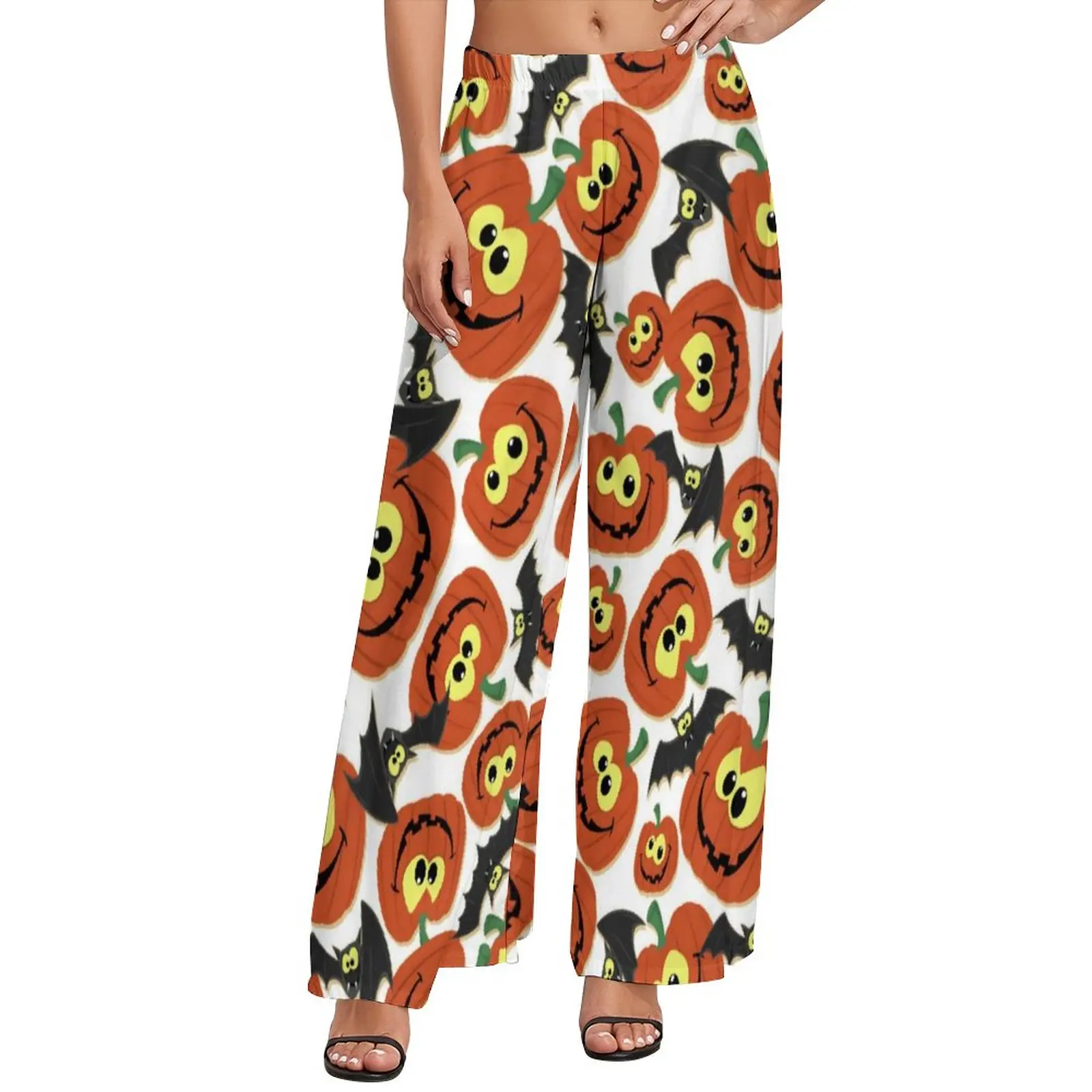 

Black Bat Holiday Pants Straight Halloween Pumpkins Home Wide Pants Summer Female High Waist Oversized Aesthetic Print Trousers