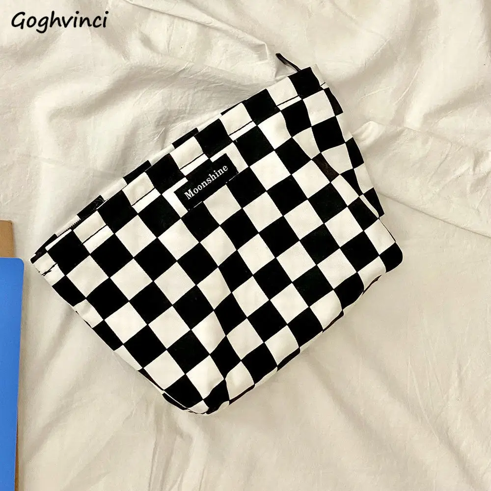 Plaid Cosmetic Bags Women Ulzzang Large Capacity Portable Zipper Canvas Cases All-match Travel Checkerboard Wash Storage Bag New