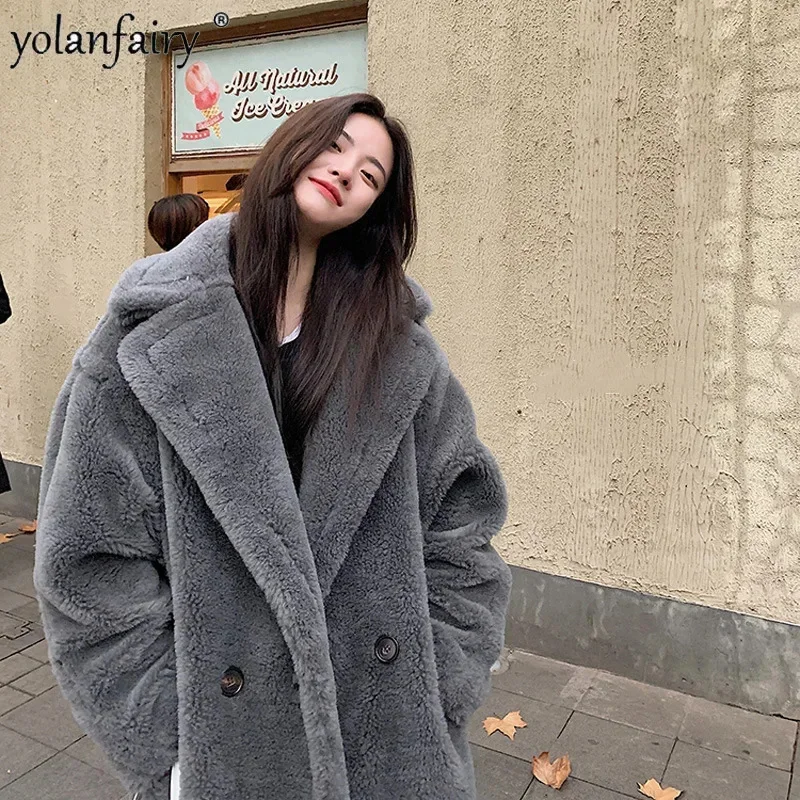 

Long Fur Clothing Women Sheep Sheared Real Coat Women's Pure Wool Jacket Female Winter Coats Teddy Clothes for Woman FCY4982