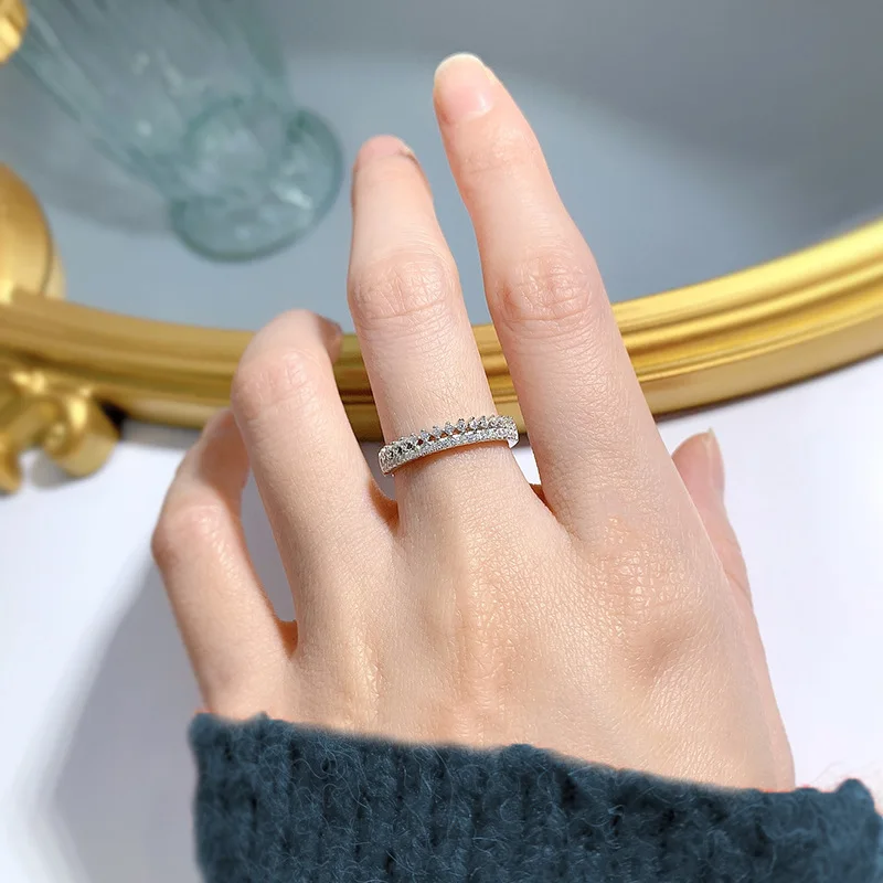 S925 Серебряное кольцо Instagram холодный ветер многослойное бриллиантовое