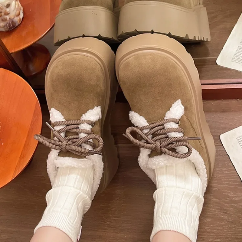 Новинка 2024 зимние женские ботинки повседневные однотонные плюшевые теплые