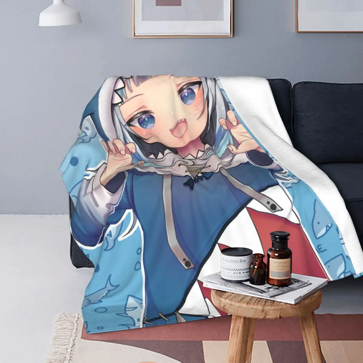 

Gawr Gura Anime Blanket Flannel All Season Shark Girls Hololive Kawaii Lightweight Throw Blanket for Bed Office Quilt 09