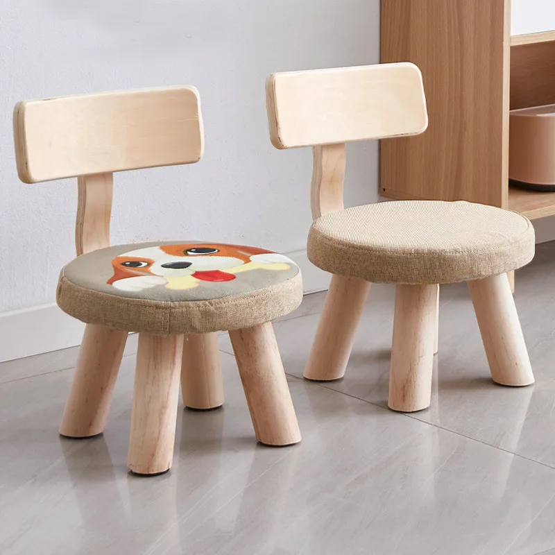 Wooden Small Stool Household Children's Round Stool Cute Fabric Pier Creative Living Room Bedroom Shoe Changing Stool