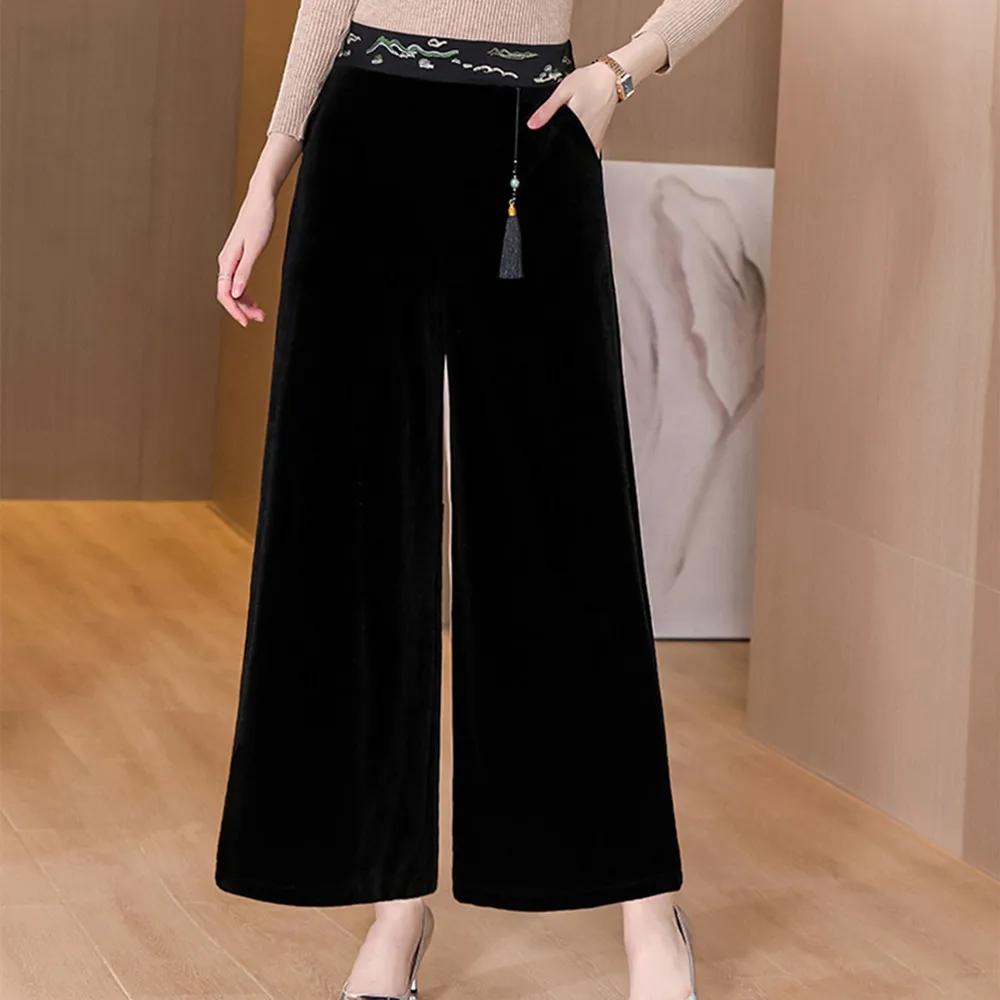 

Женские бархатные брюки с широкими штанинами Y2K, Свободные мешковатые спортивные брюки для отдыха с эластичным поясом, спортивные штаны для бега с карманами