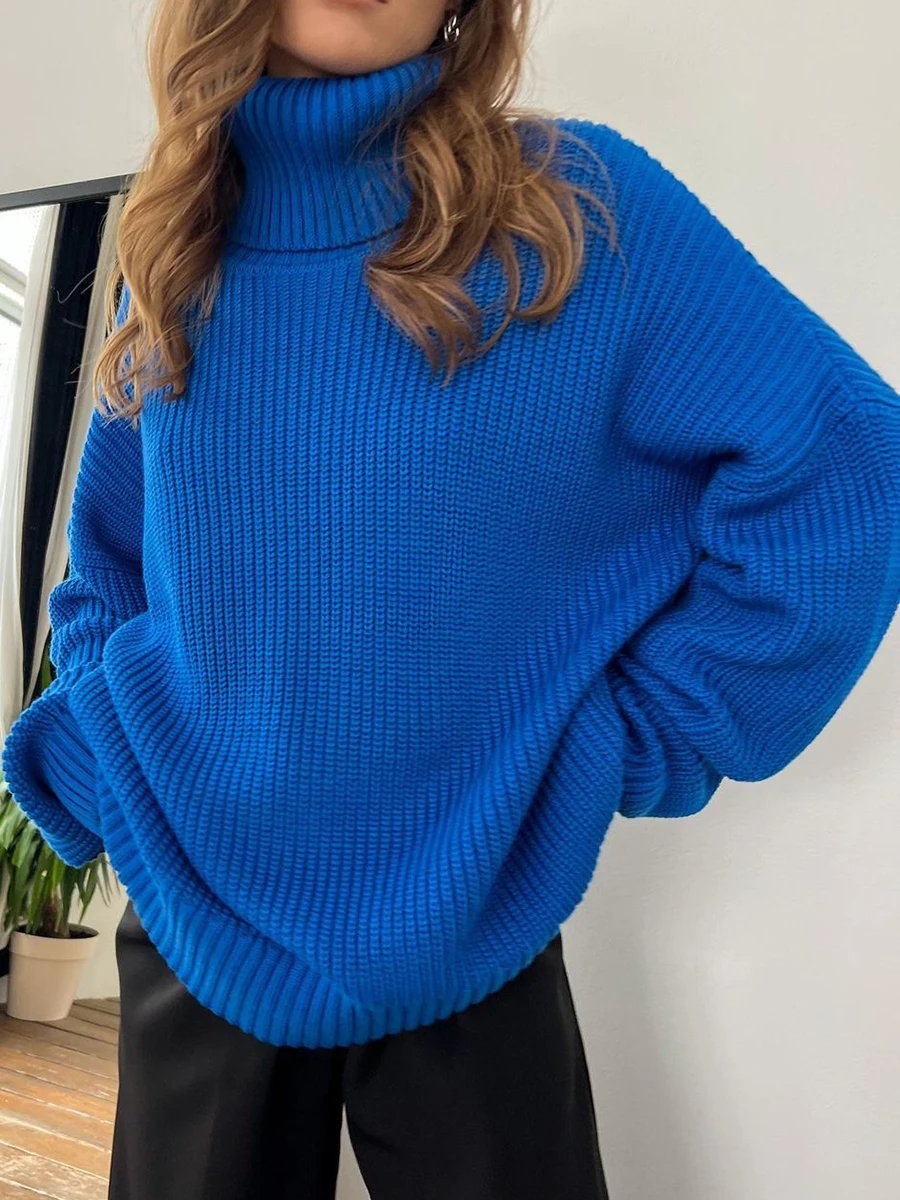 

Женский свободный вязаный свитер wsevypo, повседневный однотонный пуловер с длинным рукавом и высоким воротником, Осень-зима 2022