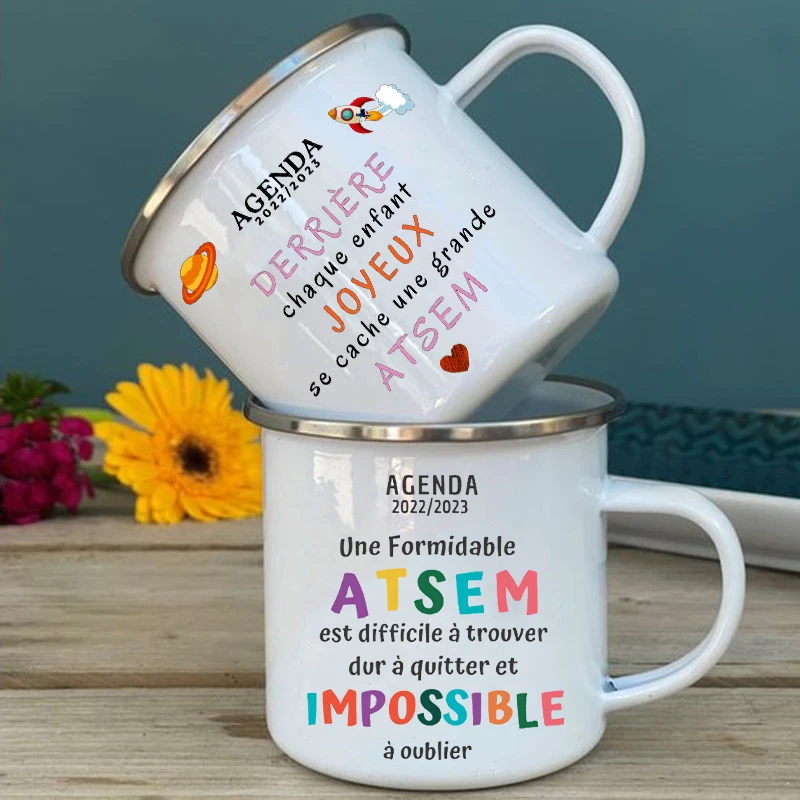 Merci Atsem Agenda 2022/2023 Print Mugs Creative Coffee Cups Drinks Water Milk Cup Enamel Mug School Home Handle Drinkware Gifts