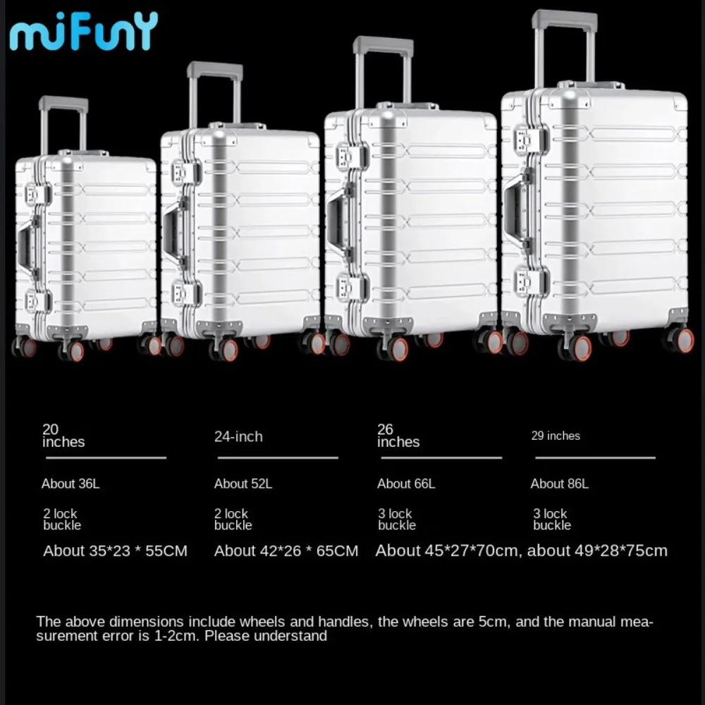 MIFUNY Aluminum-magnesium Rolling Luggage Alloy Travel Suitcase Business Carry-Ons Cabin Suitcase Carry on Luggage with Wheels
