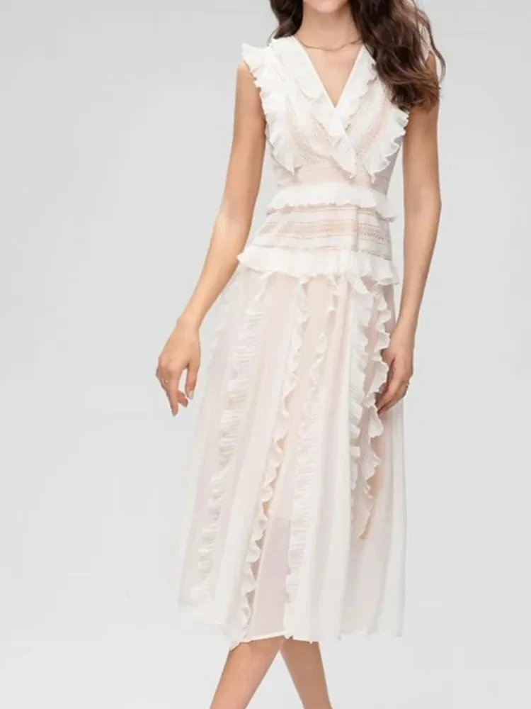 

Женское платье с водорастворимым цветочным кружевом, летнее платье в стиле пэчворк с V-образным вырезом