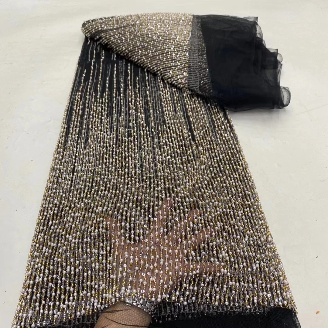 Африканская нигерийская тюль с вышивкой блестками кружевная ткань шитье платья