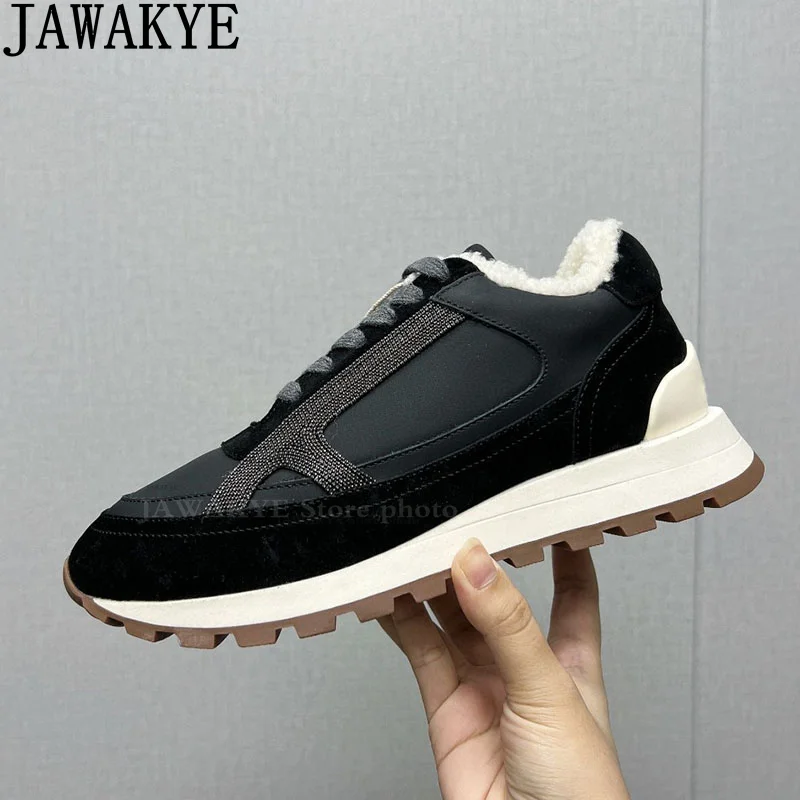 JAWAKYE зимние знаменитые шерстяные туфли на плоской подошве женские качественные