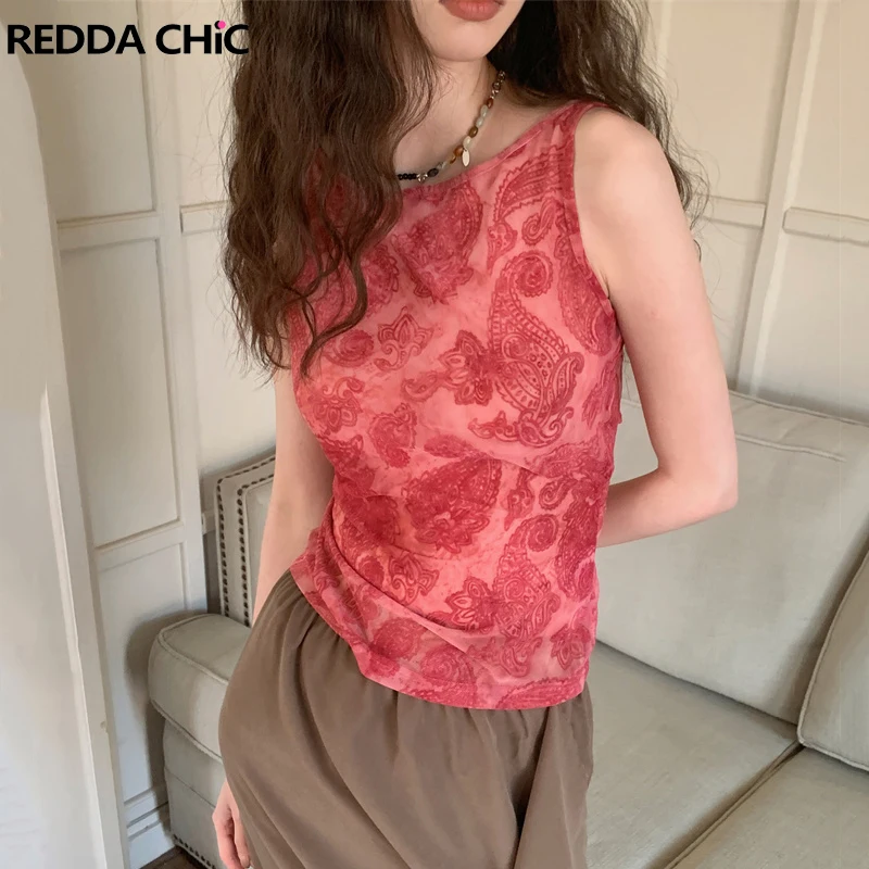 

REDDACHiC Paisley Printing Tube Top Pink Vintage Y2k Backless Vest Bohemia Slim Sleeveless Women Sweatshirt Summer New