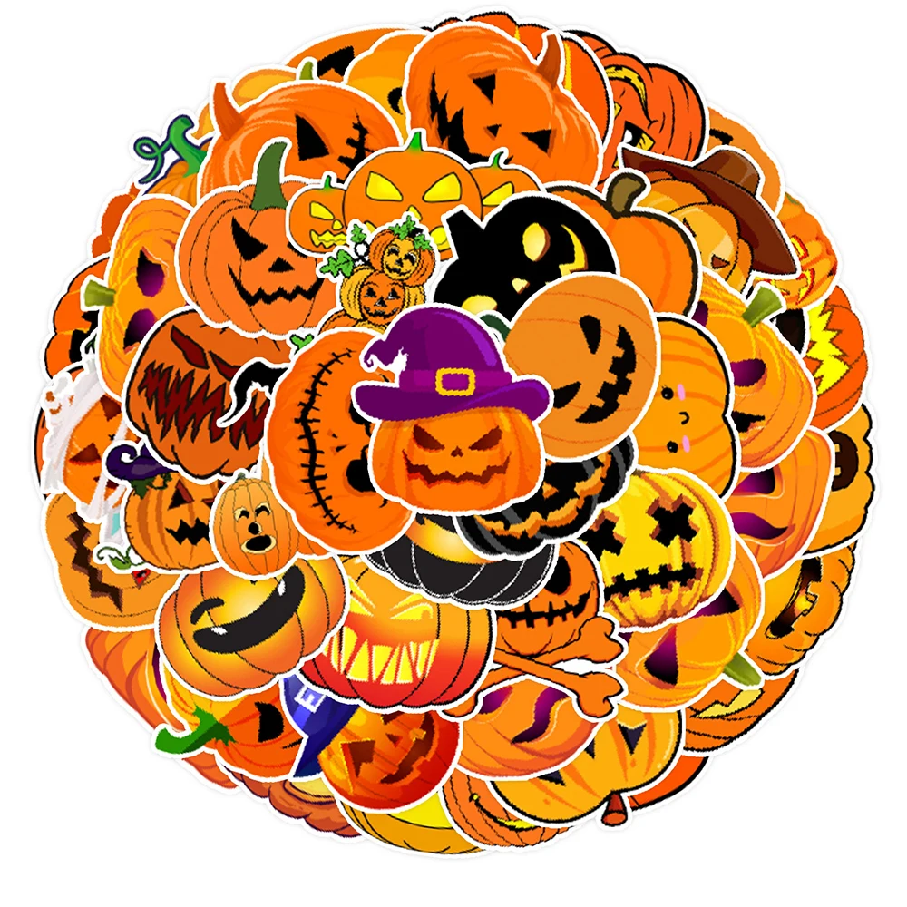 

10/30/50pcs Halloween Cartoon Jack Lantern Stickers for Indoor Decoration Fridge Scrapbook Kids Gifts PVC Graffiti Sticker Decal