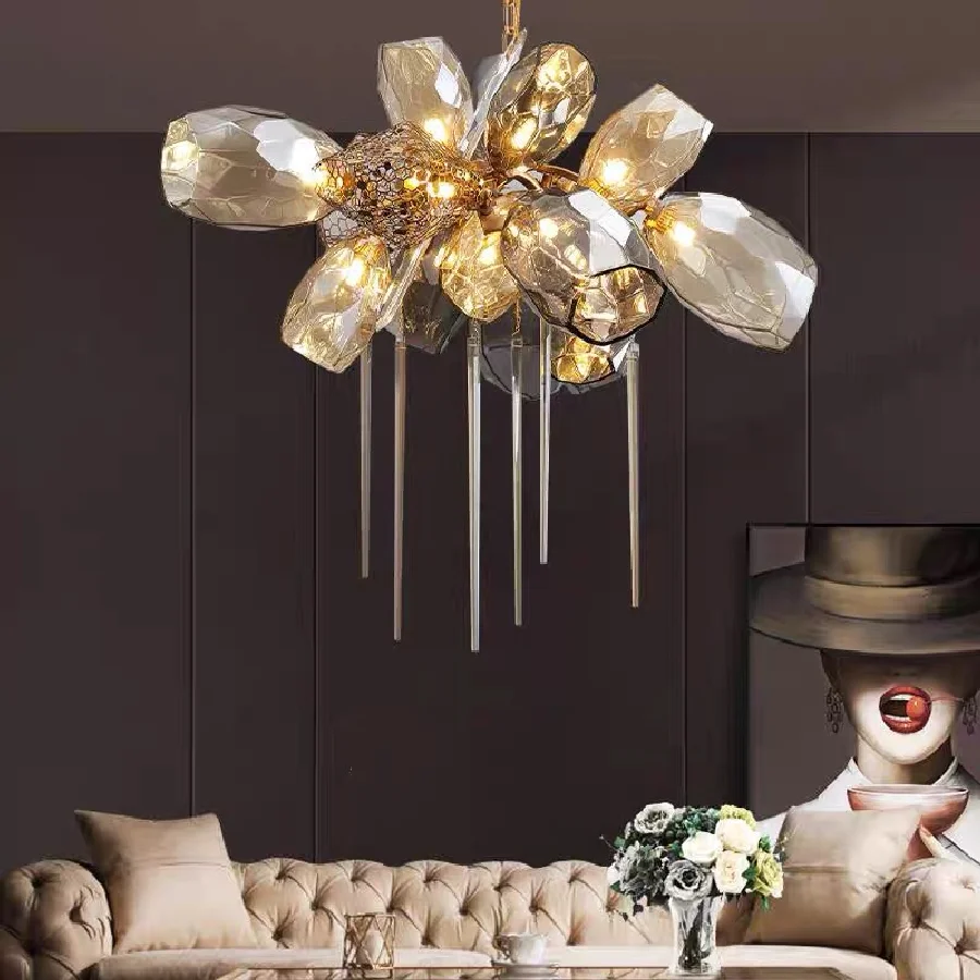 

Nordic Luxury Villa Glass Pendant Lights Duplex Stairs Living Room Art Metal Pendant Lamp Chain Hanging Lamp Lustre Fixtures